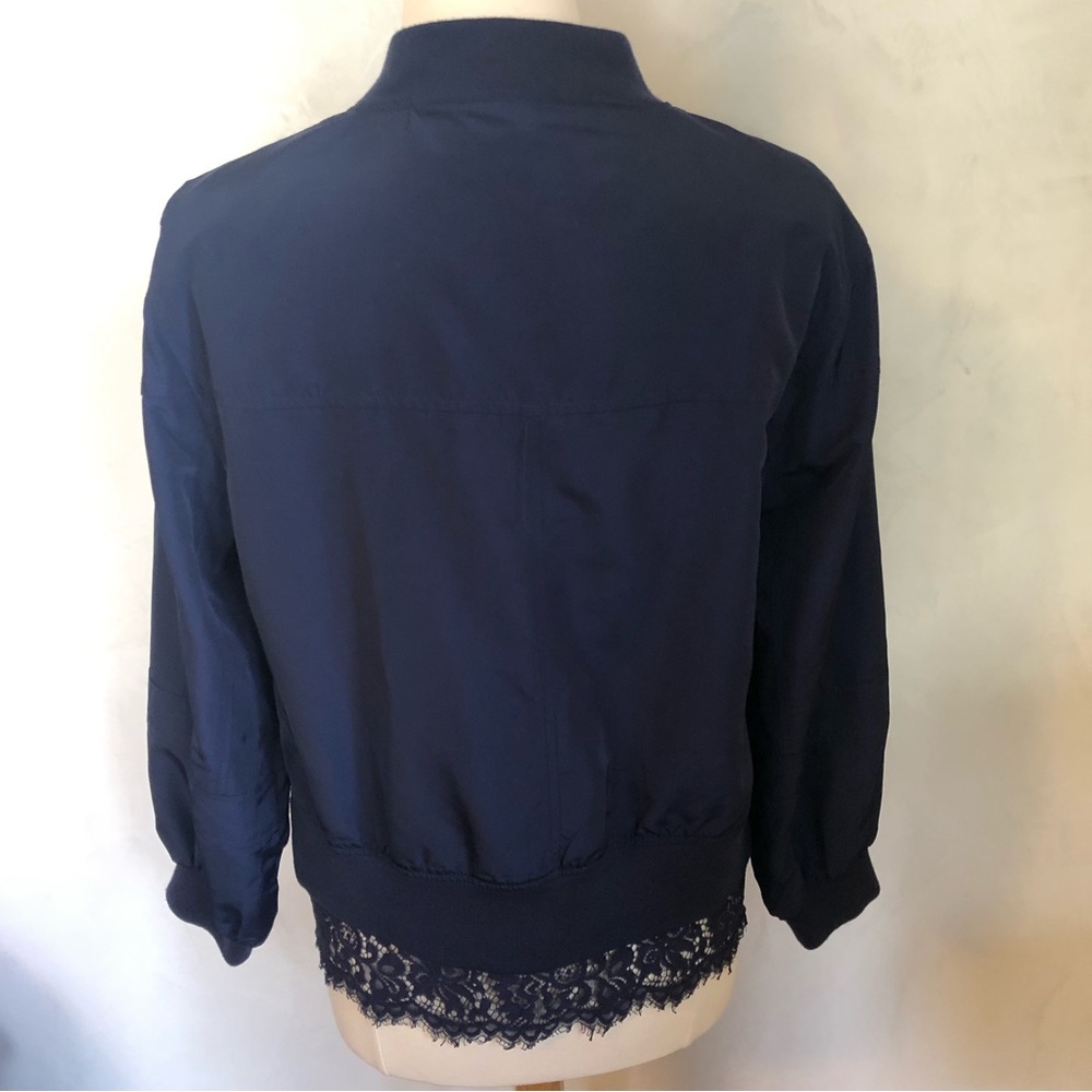 Laundry by Shelli Segal Midnight Blue w/Blue lace hem Bomber Jacket Size 6 - Picture 6 of 14